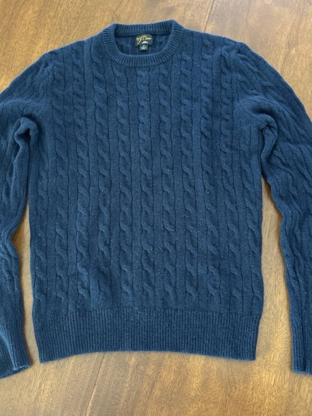 J Crew Cashmere Cable Knit Crewneck Sweater (Medium, Navy Blue, 100% Cashmere)